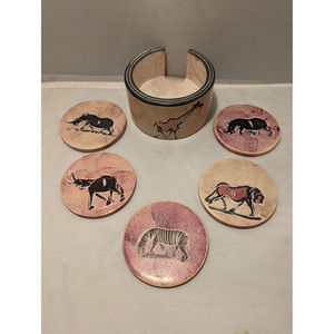 Natural Soapstone Hand Carved Masai Artisan Coasters Africa Safari Animals Set